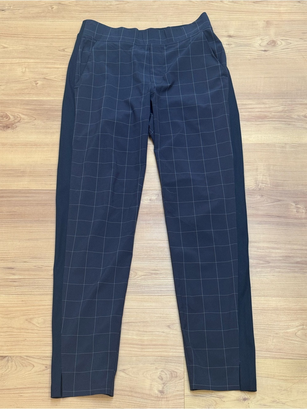 Athleta Brooklyn Textured Ankle Pants Windowpane Navy Blue Size 0
